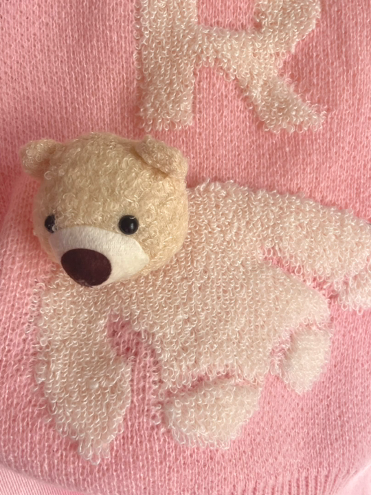 "Adorable Pink Teddy Bear Sweater – Cute & Youthful Style"