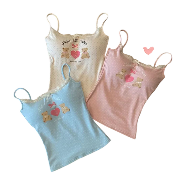 "Bear Print Sleeveless Camisole: Cuteness and style in one piece!"