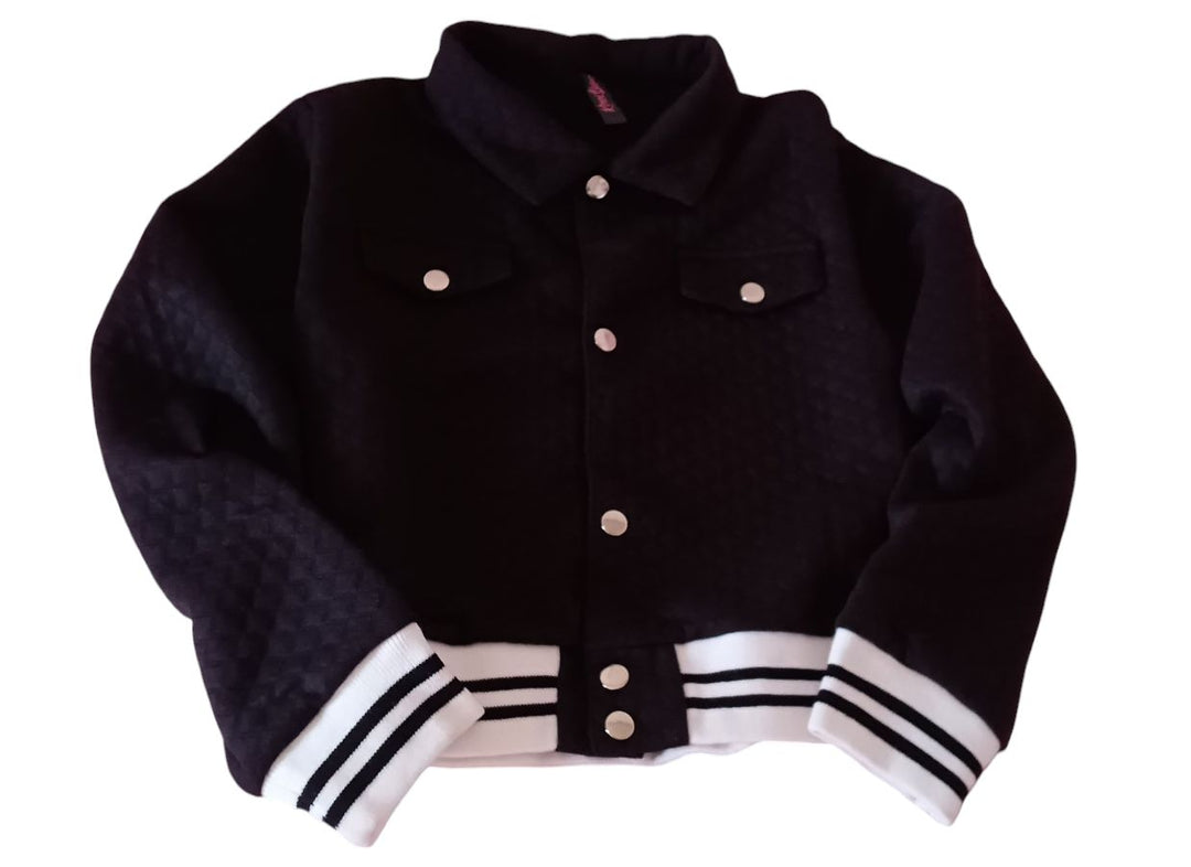 "Spring Short Bomber Jacket – Black &amp; Soft Navy Elegance"